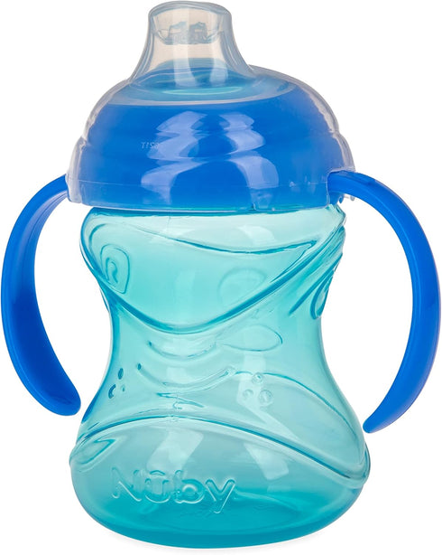 Nuby Clik-It Grip N' Sip Soft Spout No-Spill Training Sippy Cup with Handles - 10 oz (3-Pack) - Blue/Green/Red