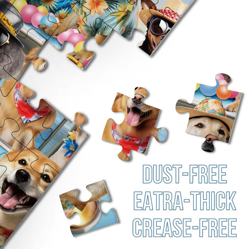 Funny Dog Puzzle Beach Dogs 1000 Pieces for Adults, Animal Jigsaw Puzzles for Vacation, Holiday Puppy Bulldog Decor