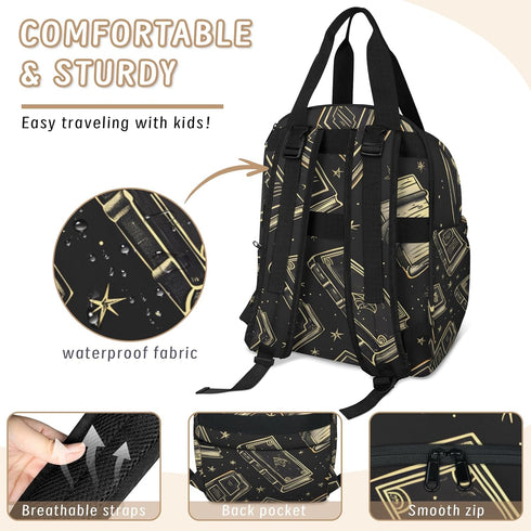 Shoblo Backpack Books Black Diaper Bag for Travel, Waterproof Diaper Bag with Insulated Bottle Pockets & USB Port