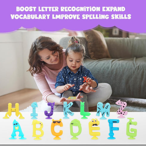 Alphabet Letters Learning Suction Toys: ABC Silicone Baby Bath Toys for Toddlers 1-3, Educational Montessori Sensory