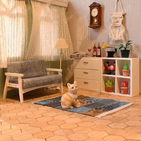 Set 1/12 iLAND Dollhouse Couch and Miniature Sofa with Mini Houndstooth Cushions, Dollhouse Furniture on Scale