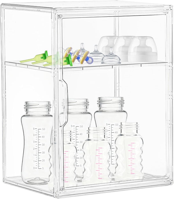 Baby Bottle Storage Organizer for Countertop Cabinet, 2 Tiers Nursery Clear Acrylic