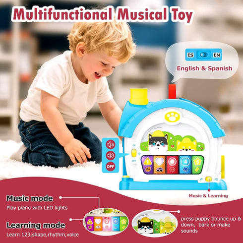 Ming You 1 2 3 1-3, 1 Interactive Toys for Year Old Boy Gifts, Baby Musical Toy House with Stuffed Puppy, Car, Learning