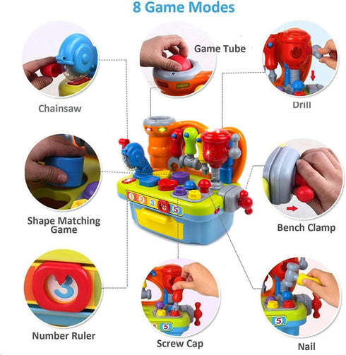 1 Yiosion Musical Learning Tool Workbench Toys for Year Old Boy, One Year Old Boy Gifts, Toddler Tool Bench with Shape
