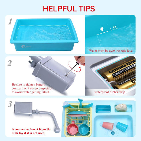 CUTE STONE Color Changing Kitchen Sink Toys, Electric Dishwasher Playing Toy with Running Water, Upgraded Faucet System