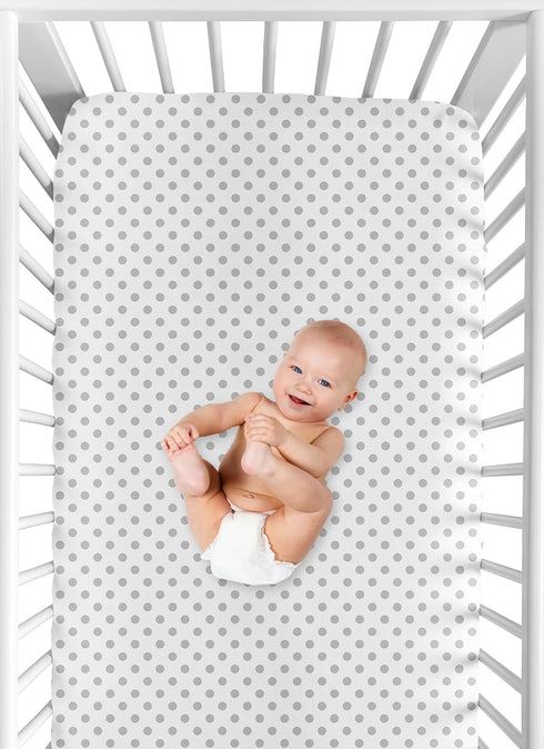 Grey and White Polka Dot Fitted Crib Sheet - Watercolor Floral Collection
