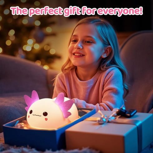 4 Dimmable Mewaii Huggwaii Squishy Axolotl Night Light for Kids, Soothing White Noise Sounds, Silicone Axolotl Lamp