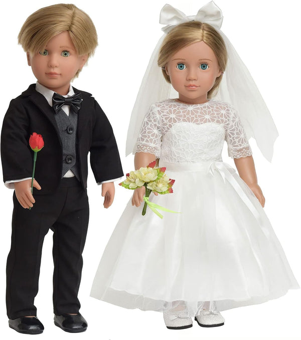 Doll Clothes Accessories First Communion Wedding Dress and Suit Set for American 18 inch Doll Boy and Girl