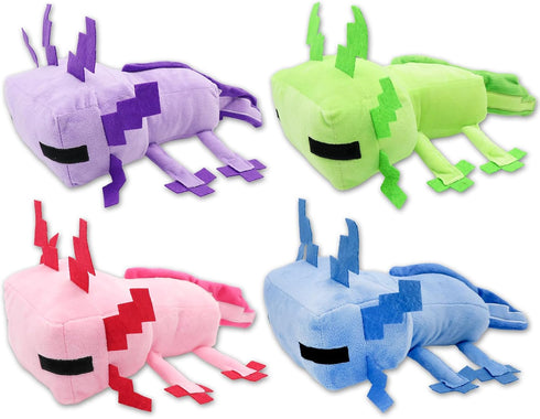 Blue, Green, Pink, and Purple Axolot Plush Stuffed Toy, Soft Throw Pillow, Kids Birthday Gift for Holidays (4 PCS)