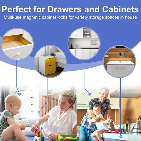 ROTOPATA Magnetic Cabinet Locks for Babies, Baby Proofing Safety Latch for Cabinets Drawers, 10 Locks & 2 Keys