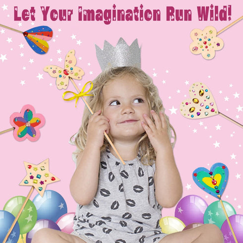 6+(14 WUBOMJIO Princess Fairy Wands Craft Kit, Kid Birthday Party Supplies Make Your Own Magic Wands Include Unfinished
