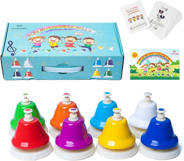 Desk Bells, Rainbow Diatonic Hand Bells for Kids with 17 Songbook & Musical Flash Cards, Toddler Learning Toys