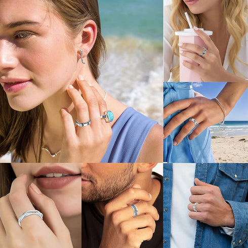 8pcs MUCAL Fidget Rings for Anxiety Stainless Steel Spinner Ring Anti Anxiety Ring Spinning Moon Star Cool Stress