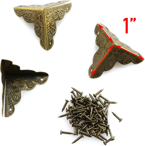 Tegg Box Corner Protector, 20PCS Antique Brass Triangle Rattan Carved Wood Case Edge Guard