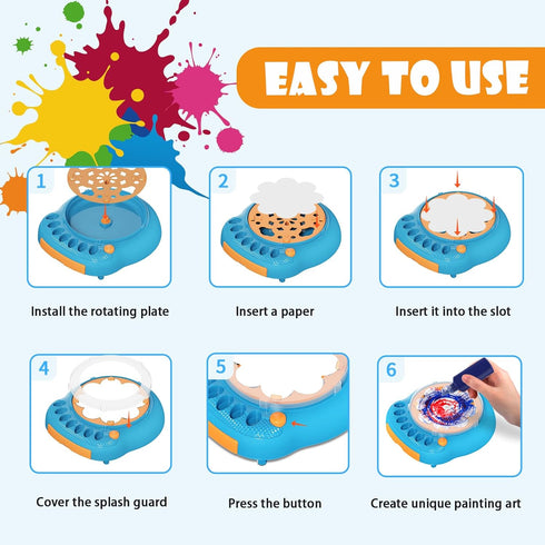 Hewaurorion 7 36 4 5 6 7 8 9 10 11 12, Spin Art Machine for Kids, Paint Spinner Arts and Crafts Kit with Washable