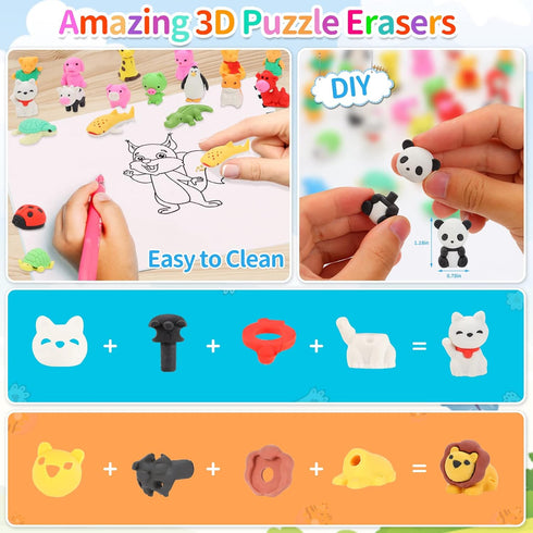 LanMa 35 pcs Animal Erasers, Desk Pets for Kids, Puzzle Erasers, Classroom Prizes, Party Favors, Easter Egg Stuffers