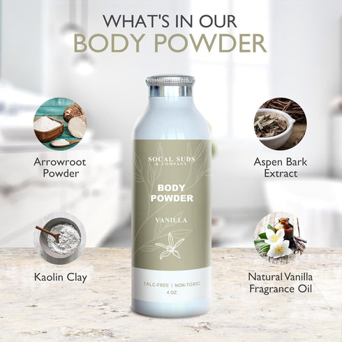 4oz, 1-Pack SoCal Suds & Company - Natural Body Powder Talc-Free - with Arrowroot Powder, Kaolin, Aspen Bark Extract