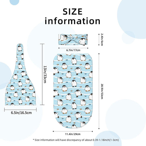 zhedongsj Set, Penguin Swaddle Blanket with Hat and Bow Swaddling Sack Shower Gift,Winter Penguin Baby Items Stuff