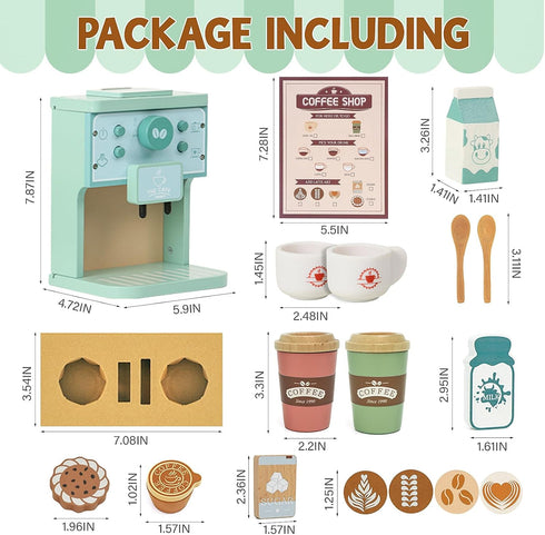 Playset Set Kids Coffee Toy Coffee Maker for Toddler Wooden Kitchen Accessories Pretend Play for Girls Boys Ages