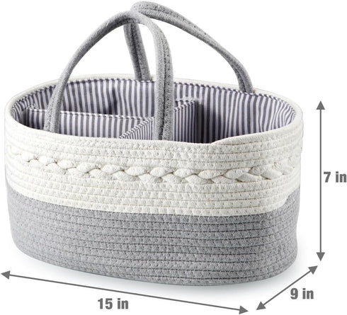 PandaEar Baby Diaper Caddy Organizer for Boys Girls, Portable Cotton Rope Diaper Basket, Travel Change Organizer