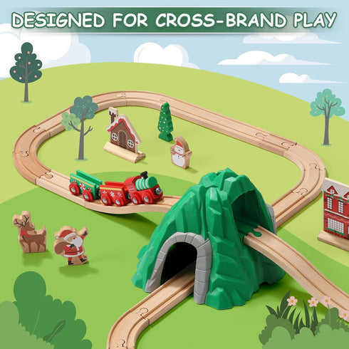 Set 50 Set Set Playset SainSmart Jr. Wooden Train Pcs Train - Toy Train with Exquisite Box, Wood Train Track Fit