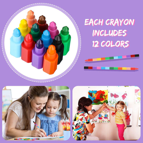 20 Pcs Stackable Crayons, Colorful Buildable Crayons for School Office Birthday Party, 12 Colors