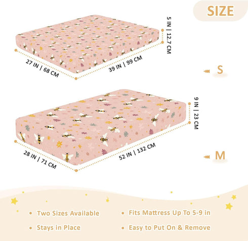 miaozhen 1 Pack 52x28 Cotton Baby Crib Sheets for Boys Girls Soft Stretchy Naughty Lakeshore Bees Fleur Harris Toddler