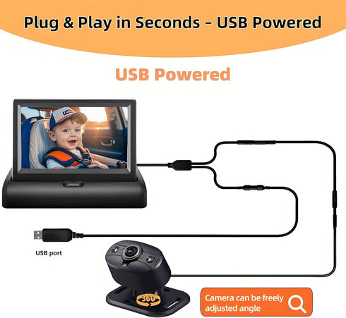 YIMU 720P, Setup, 360 (KB40 4.3 inch) Baby Car Camera for Backseat: Rear-Facing Infant Back seat Camera Baby with HD