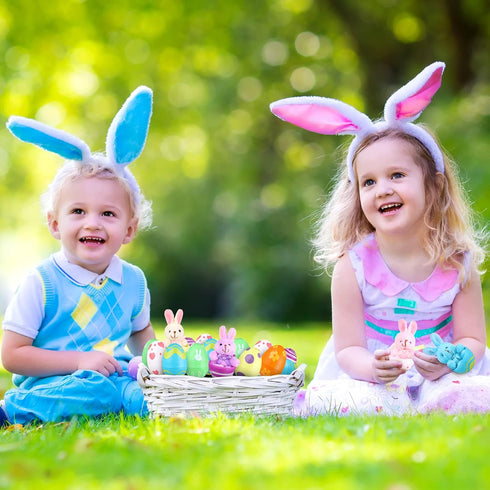 Sumind 48 Pieces Prefilled Easter Eggs with Plush Animals, 3 Inch Plastic Eggs for Easter Party Hunt Game