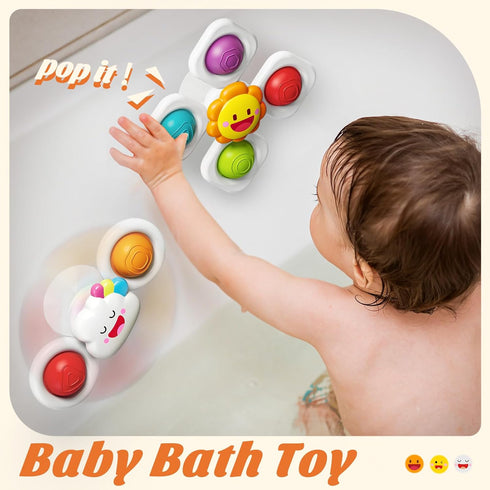 0-6-12-18 1 2 3 SpringFlower Baby Toys Months,Suction Cup Spinner Toys,Baby Bath Toys for Boy&Girl, Sensory Toys