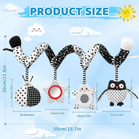 AJsupojouet 0-6 High Contrast Baby Toys - Black & White Hanging Toys for Car Seat, Stroller & Crib | Newborn Essentials