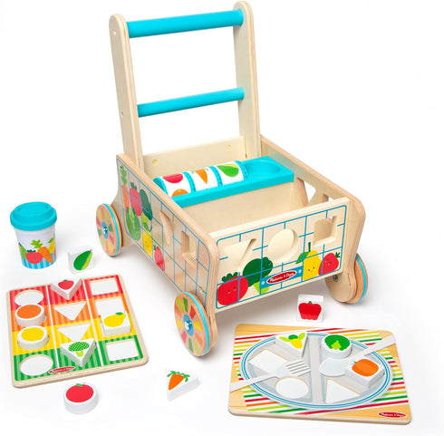 Melissa & Doug Wooden Shape Sorting Grocery Cart - Pretend Play Grocery Toys for Infants and Toddlers Ages 1+