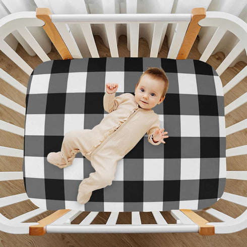 Emelivor Pack 39x27IN Black White Buffalo Plaid Crib Sheets for Boys Girls and Play Sheets Breathable Mini Fitted Crib