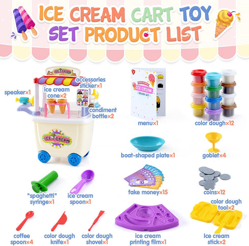 Sets 4-8 12 Counter Playset PLAY Ice Cream Cart Toys for Kids - Color Dough for Kids Ages with Cans, Pretend Play Toy