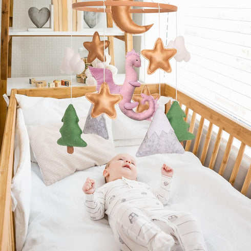 Pack Dragon Baby Mobile, Forest Mobile for Crib, Pink Crib Mobile Girls, Nursery Mobile for Bassinet, and Play, Moon