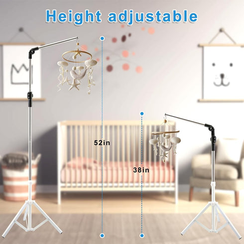 Quynhni 56-78" 180 Baby Crib Mobile Arm,Mobile Hanger for Crib Adjustable Height Top Can Rotate Suitable for Baby Girls