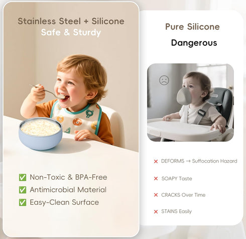 3 Pack, 5 Bella's Friends Stainless Steel Baby Bowls with Silicone Sleeve for Toddlers Kids Feeding, Non-Slip