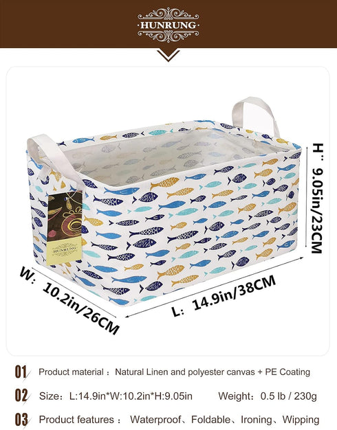 HUNRUNG Rectangle Storage Basket - Cute Canvas Organizer Bin for Pet/Children Toys, Books, and Clothes