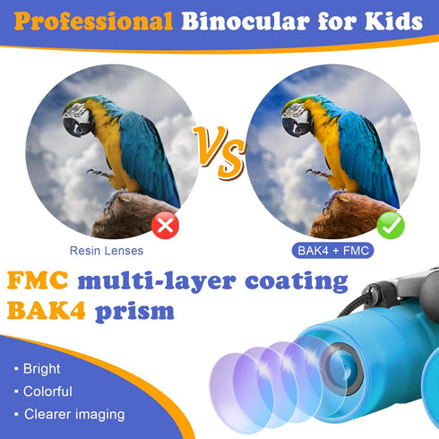 Obuby Real Binoculars for Kids - Gifts for 3-12 Years Boys Girls, 8x21 High-Resolution Compact Toy Binocular