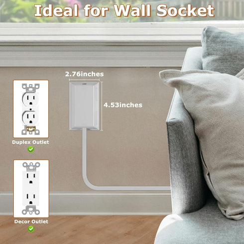 Outlet Cover Extension Cord 3 Feet, Ultra-Thin Concealer with Flat Plug, 5 AC Outlets, Childproof for Home