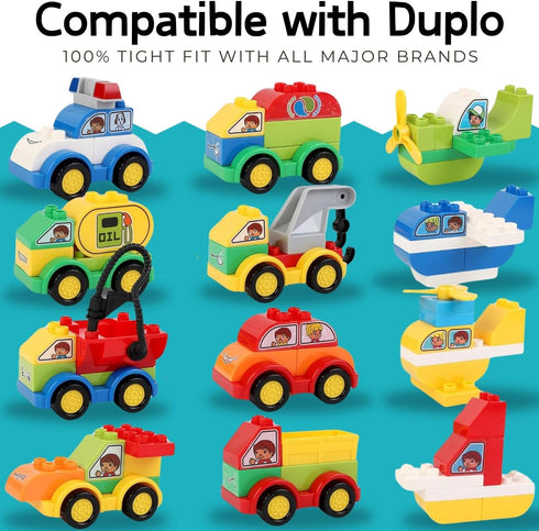 70 Set, 12Pcs Liberty Imports Pcs Toddlers Car Big Building Blocks Different Vehicles, Kids Build Your Own Toy Cars