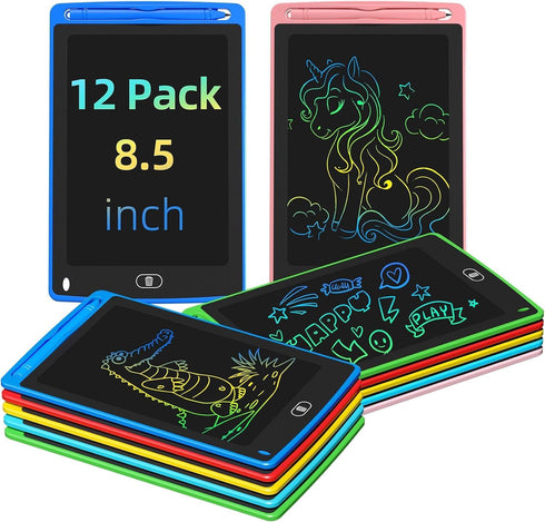 Party Favor 12 Pack LCD Writing Tablet for Kids, 8.5 Inch Colorful