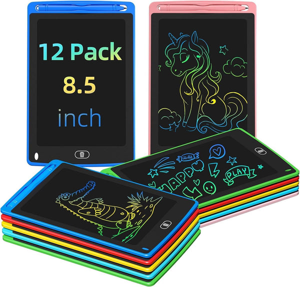 Party Favor 12 Pack LCD Writing Tablet for Kids, 8.5 Inch Colorful
