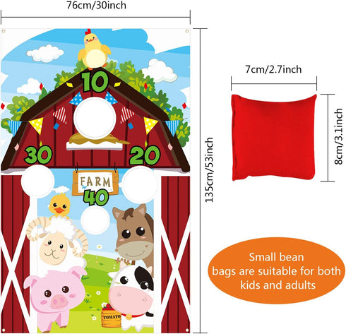 Farm Animals Toss Game with 3 Nylon Bean Bags, Indoor and Outdoor Party Game for Kids, Farmer Theme Decorations