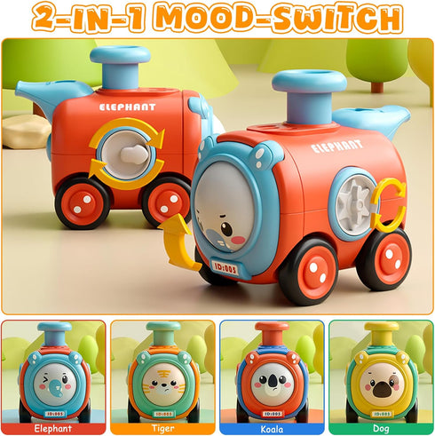 1-3, 4PCS Set 12-18 1st 1-2 Keamaidy Baby Train Car Toys for Toddler Press to Go Push Car, Infant Play Whistle Vehicle