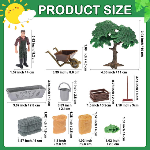 54 Set Playset Set, Pcs Play Farm Feed Food Accessories Toy Mini Educational Feed Includes Plastic Hay Bale Straw Heap