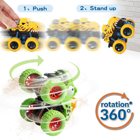 TGXLAK 2 3 4 5 3 Pack 360 2-4-6 3-5 Dinosaur Toys for Year Old Boys - Monster Truck Toys with Friction Power Rotating