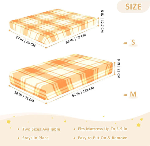JUNZAN 52x28 Orange Scottish Plaid Baby Crib Sheets Cotton Fitted Crib Sheets for Boys Girls Standard Toldder Bed