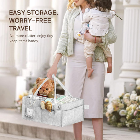 GEMII Diaper Caddy Organizer-Large Baby Caddy Organizer with Handle, Newborn Registry Essentials, Baby Shower Basket