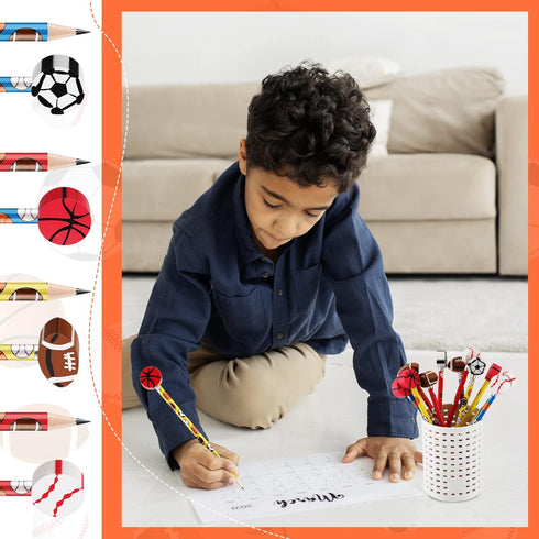 Chivao 12 Set Sports Pencils and Erasers, Baseball Soccer Football Basketball for School Sports Students